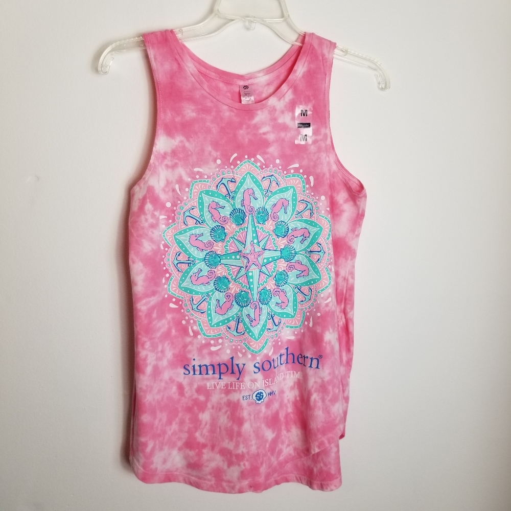 Simply Southern Tie Dye Coastal Print Seashell Starfish Seahorse Tank To…